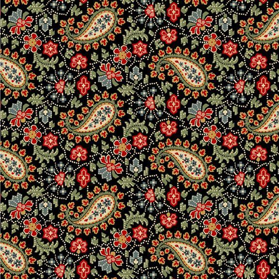 Villa Flora Dotted Paisley Black By Paula Barnes For Marcus Fabrics