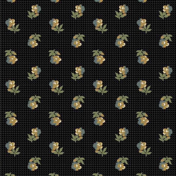 Villa Flora Floral Flower Check Black By Paula Barnes For Marcus Fabrics