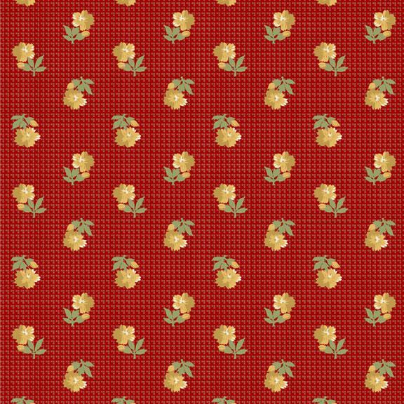 Villa Flora Floral Flower Check Red By Paula Barnes For Marcus Fabrics