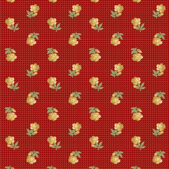 Villa Flora Floral Flower Check Red By Paula Barnes For Marcus Fabrics