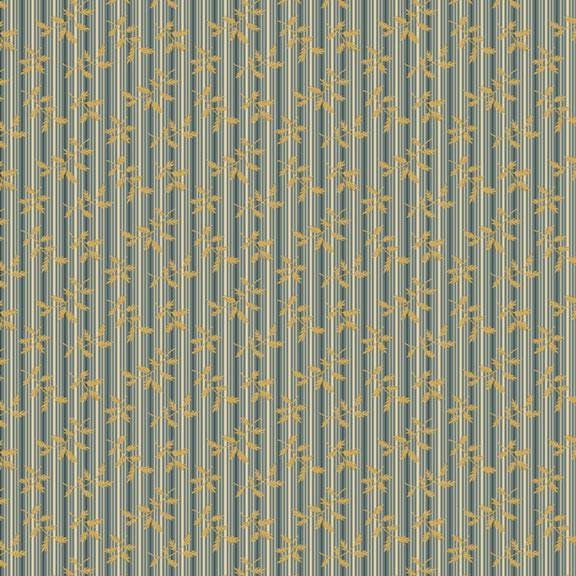 Villa Flora Floral Striped Fern Blue By Paula Barnes For Marcus Fabrics