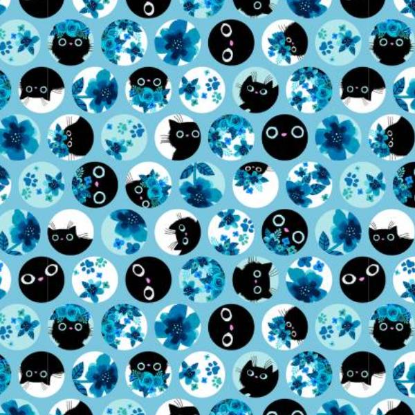 Meow Big Dot Cats Light Blue By Angie Rozelaar For Studio E