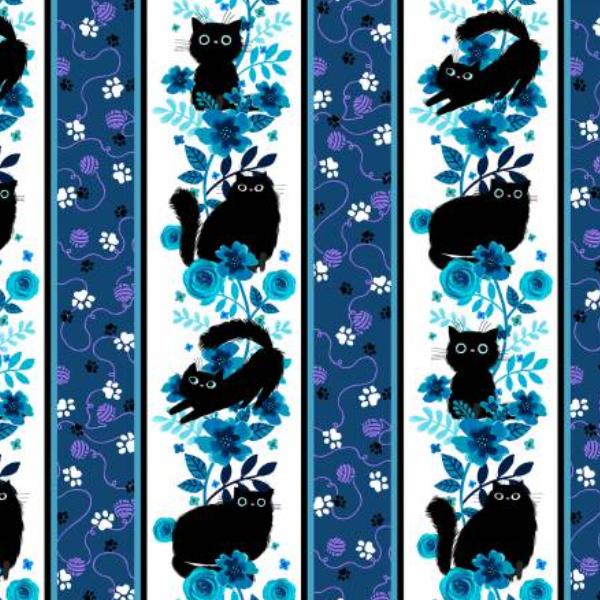 Meow Border Stripe Ink/Hyacinth By Angie Rozelaar For Studio E