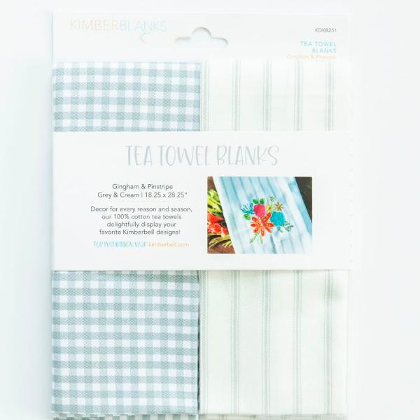 Gingham And Pinstripe Tea Towel Blanks Grey/Cream 2Pk By Kimberbell