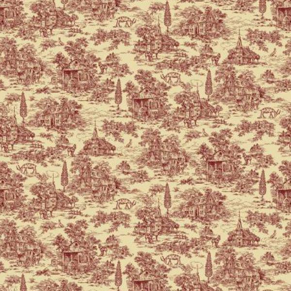 Farmhouse Toile Red 108" Wide Back By Kim Diehl For Henry Glass