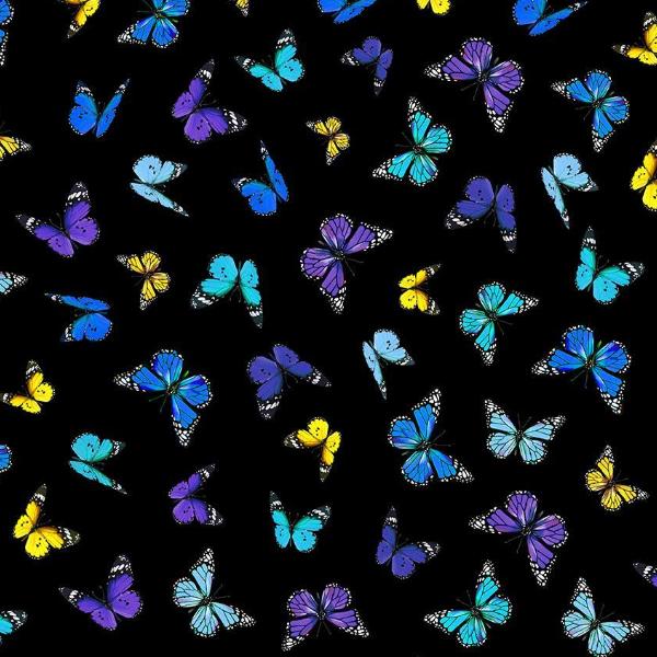 Pansy Paradise Butterflies (Mariposas) Black  By Timeless Treasures