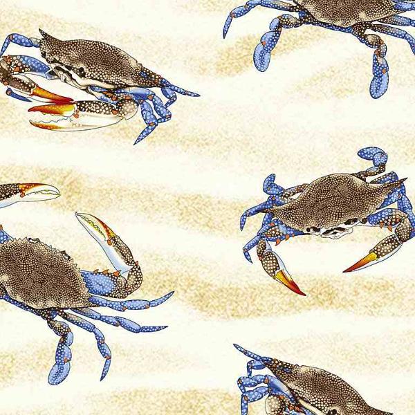 Coastal Living Crabs On Sand Sand By George Mccartney For Timeless Treasures