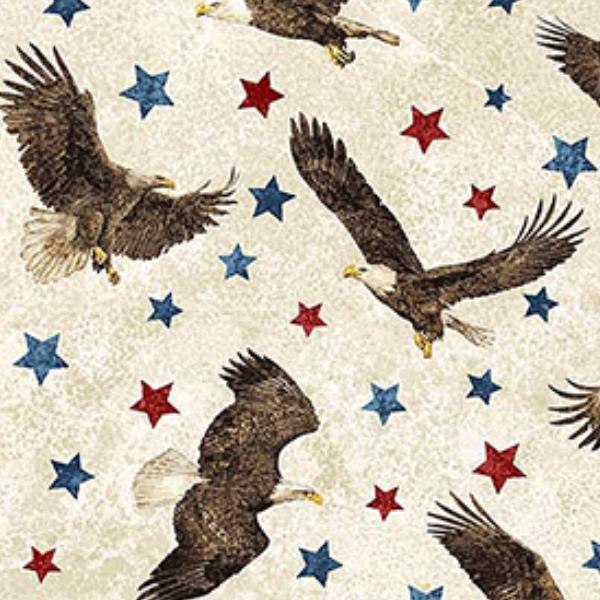 Stonehenge Stars & Stripes 11 Eagles With Stars On Cream From Northcott