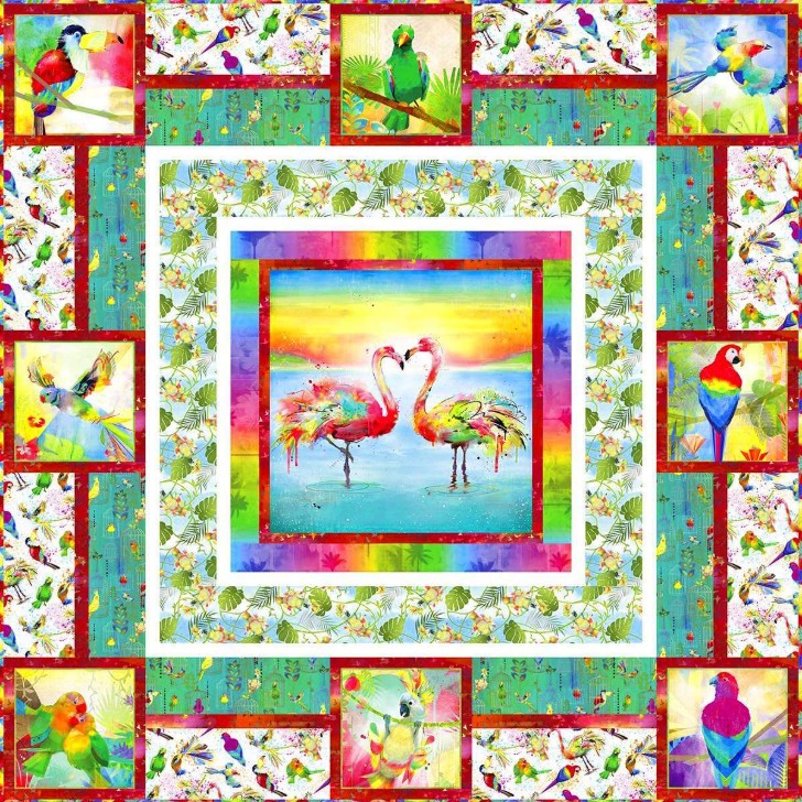 Tropical Birds Blocks Quilt from 3 Wishes