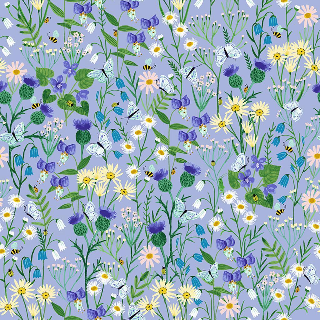 Springtime Wildflowers Light Periwinkle by Rebecca Jones for Clothworks