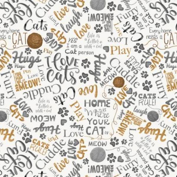 Cats Yarn and Text Natural by Timeless Treasures