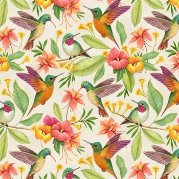 Hummingbirds And Tropical Florals By Rosie Dore Collection For Timeless Treasures