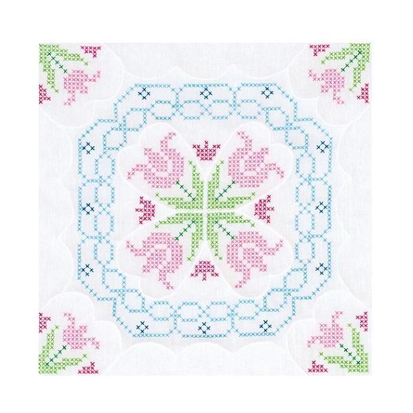 Quilt Squares: White Lace Tulips 18" From Jack Dempsey Inc