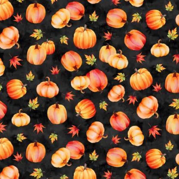 Autumn Light Pumpkin Toss Black By Lola Molina For Wilmington Prints