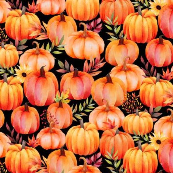 Autumn Light Packed Pumpkins Black By Lola Molina For Wilmington Prints