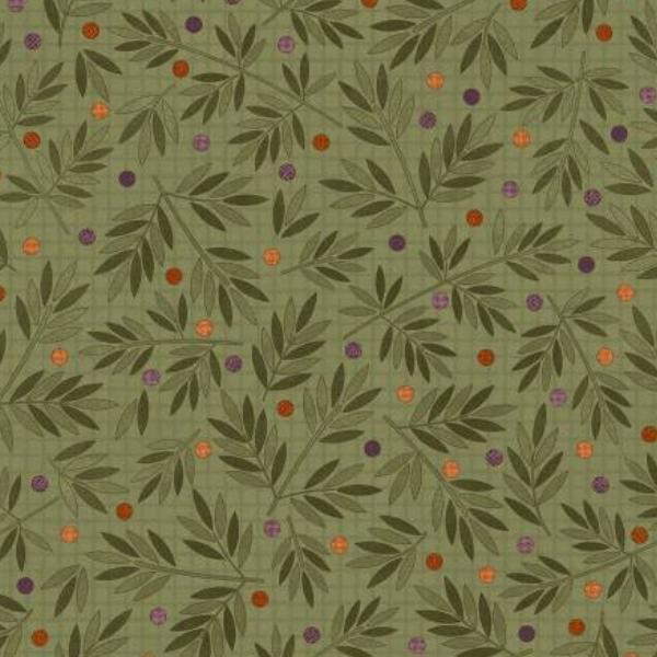 Autumn Harvest Leaf Berries Flannel Green By Bonnie Sullivan For Maywood Studio