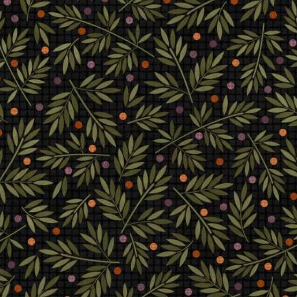 Autumn Harvest Leaf Berries Flannel Black By Bonnie Sullivan For Maywood Studio