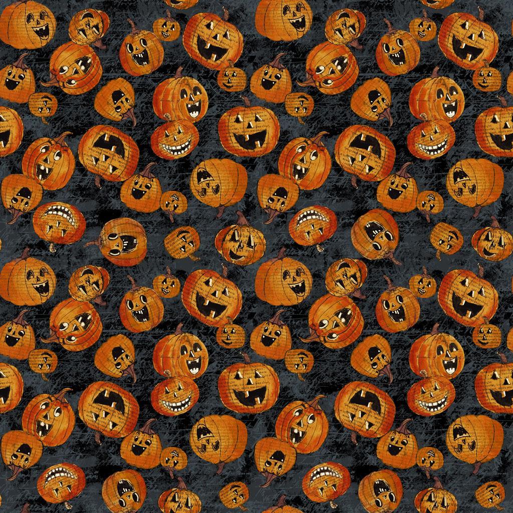 All Hallows Eve Jack-O-Lanterns Black by Sue Zipkin for Clothworks