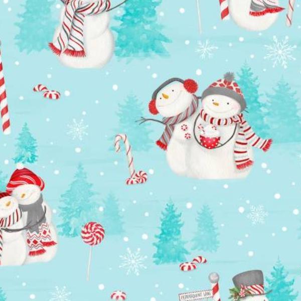 Frosty Merry Mints Scenic Snowmen Teal By Danielle Leone Collection For Wilmington