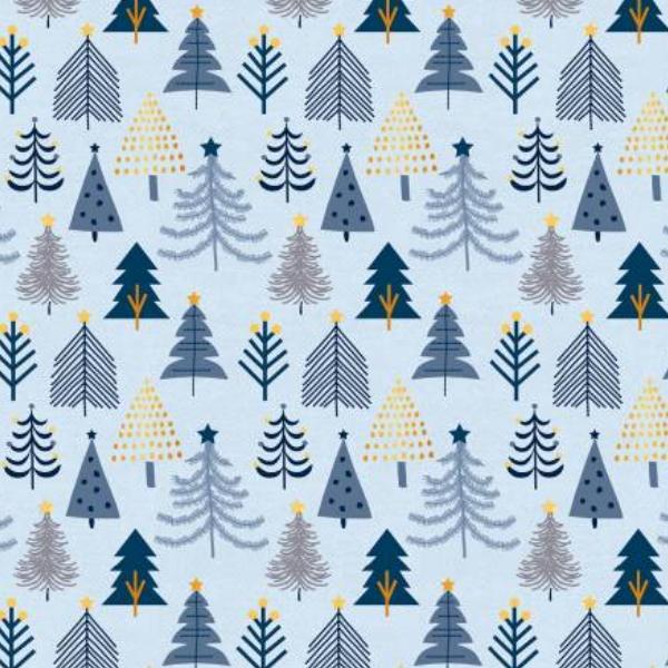 Christmas Shimmer Trees Light Blue W Gold Metallic By Jennifer Ellory For P & B Textiles