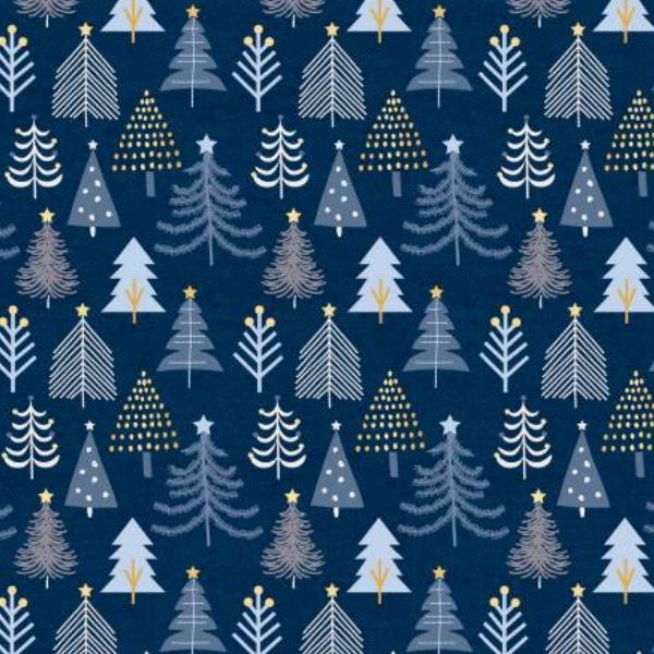 Christmas Shimmer Trees Navy W Gold Metallic By Jennifer Ellory For P & B Textiles