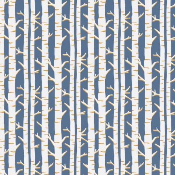 Christmas Shimmer Birch Trees Blue W Gold Metallic By Jennifer Ellory For P & B Textiles