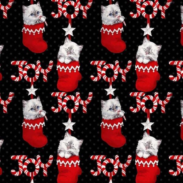 Furry And Bright Kitten In Stocking Black By Kyomi Harai For Studio E Fabrics