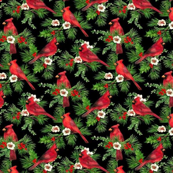 Cardinal Xmas Cardinals Black Multi By Cardinal Christmas For Northcott