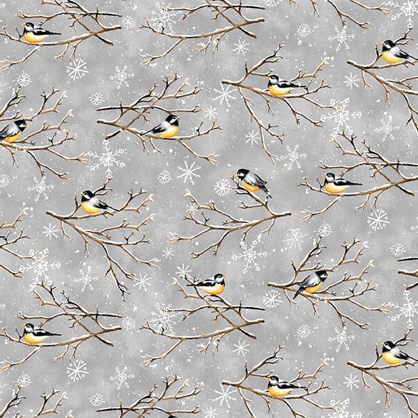 Bundle-Up Chickadees Gray By Barbara Tourtillotte For Henry Glass