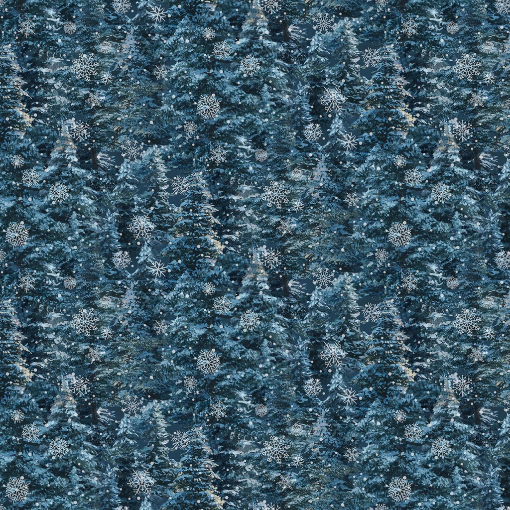 Silent Night Trees Blue Multi By Abraham Hunter For Northcott