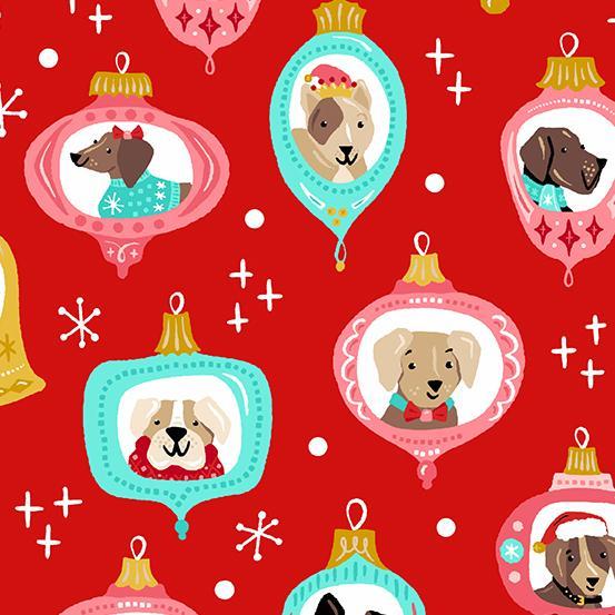 Furry And Bright Dog Ornaments Red By Andover Fabrics