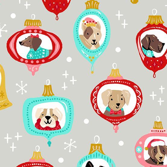 Furry And Bright Dog Ornaments Gray By Andover Fabrics