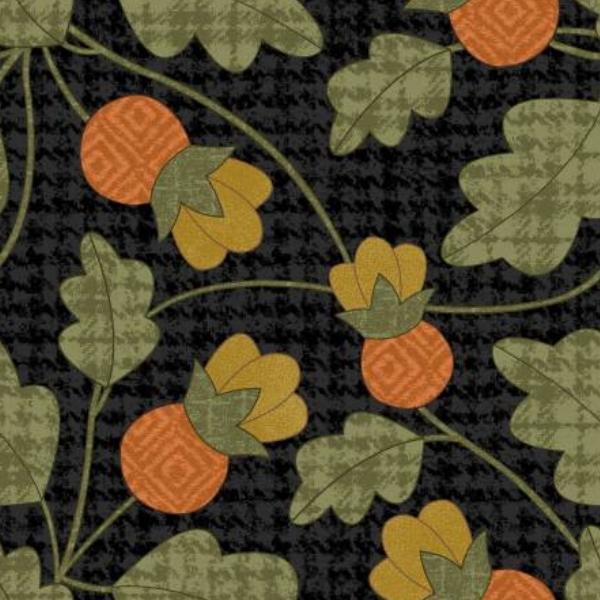 Autumn Harvest Pumpkin Vine Flannel Black By Bonnie Sullivan For Maywood Studio