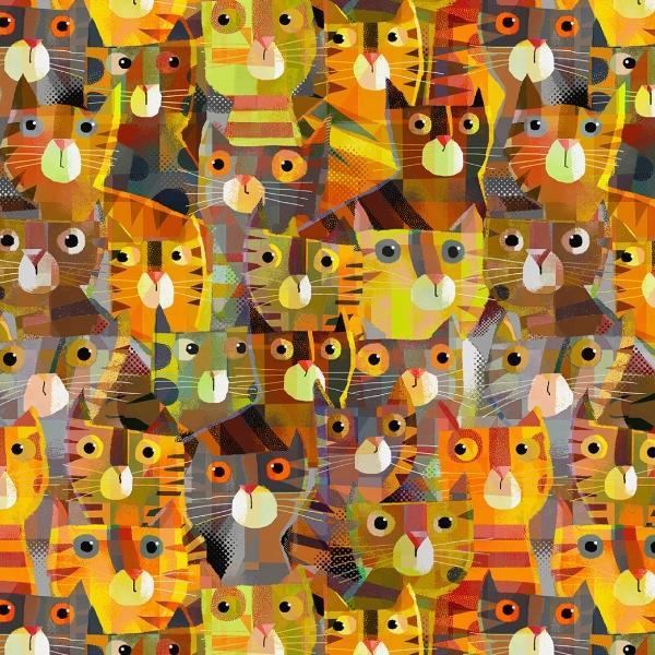 Catsville Animal Clutter Cats Tabby By Gareth Lucas For Windham Fabrics