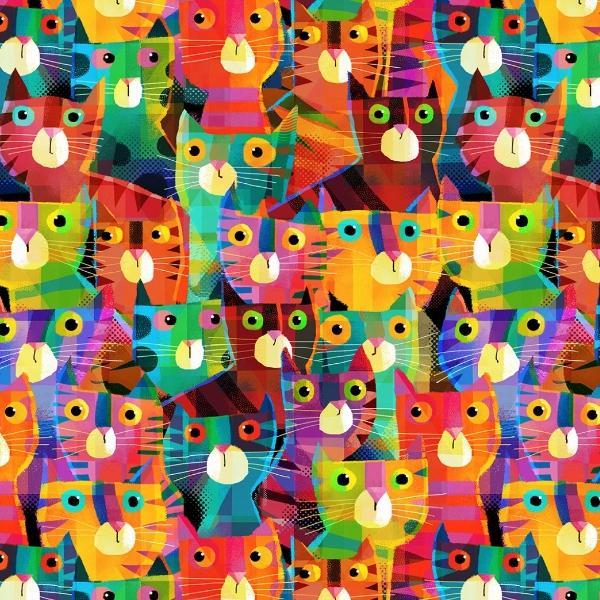 Catsville Animal Clutter Cats Rainbow By Gareth Lucas For Windham Fabrics