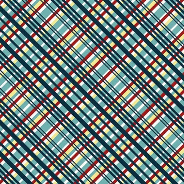 Zooming Chickens Diagonal Plaid Teal-Red by Timna Tarr for Studio E