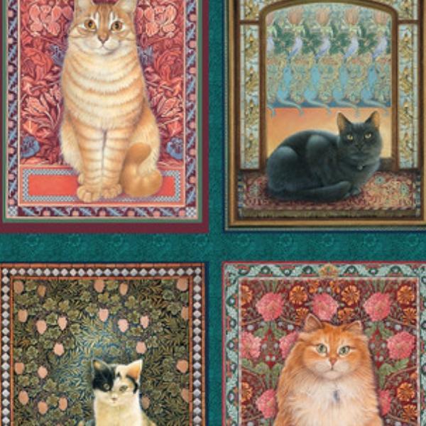 Sophisticats Cat Blocks Panel Dark Teal by Leslie Anne Ivory for Blank Quilting