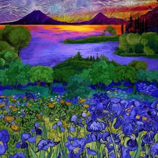 Wild Iris Landscape Iris Panel Multi By Chong-A-Hwang For Timeless Treasures