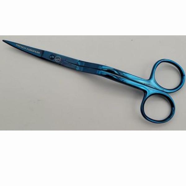 French European Double Angled 6" Blue Metal Nickel Scissors