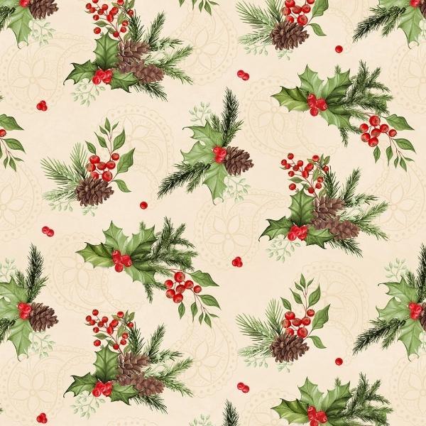 Tartan Holiday Cream Foliage Toss by Danielle Leone for Wilmington Prints