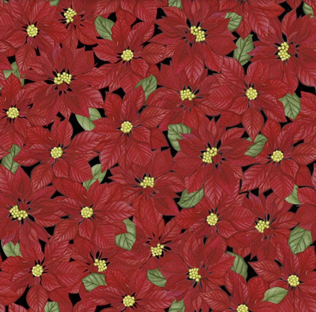 Tartan Holiday Black Packed Poinsettias By Danielle Leone For Wilmington Prints