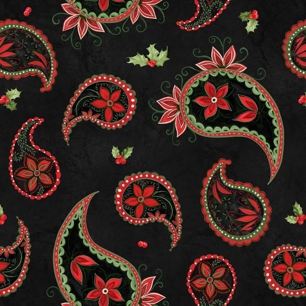 Tartan Holiday Black Paisley Toss By Danielle Leone For Wilmington Prints