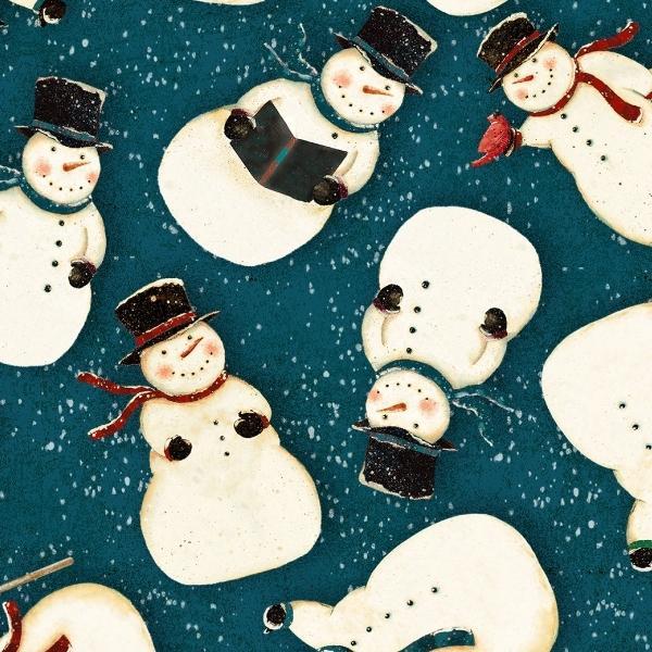 Snovalley Dark Sky Digital Tossed Snowmen By Dan Dipaolo For Clothworks