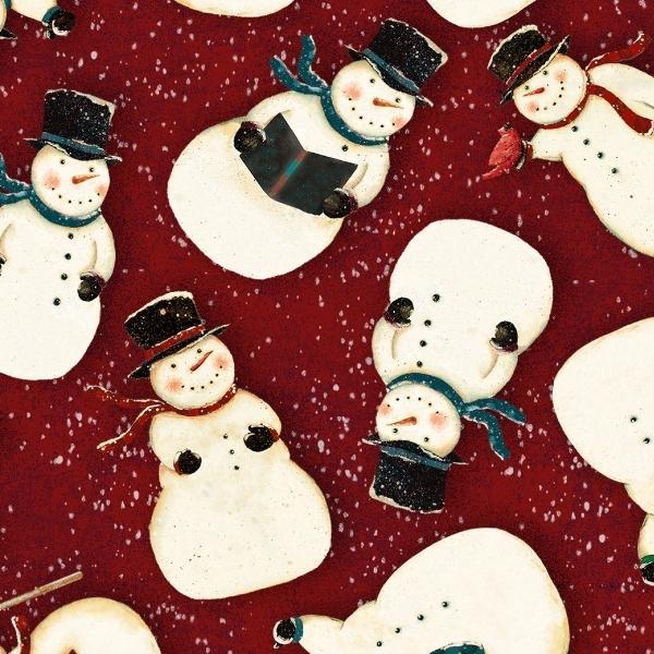 Snovalley Dark Red Digital Tossed Snowmen By Dan Dipaolo For Clothworks