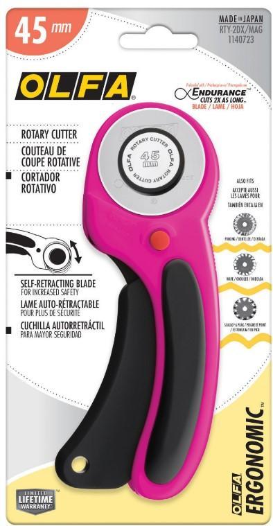 Olfa Ergonomic Rotary Cutter, 45mm, Magenta