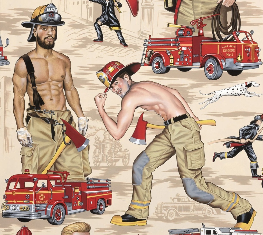 Feel the Heat (Firemen) in Light Tea Tan from Alexander Henry