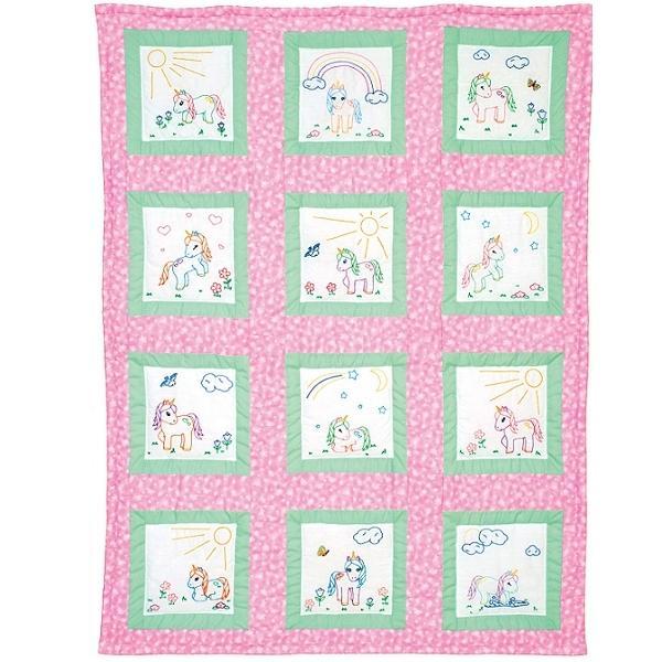  Theme Quilt Blocks Baby Unicorns Kit 9" From Jack Dempsey Inc