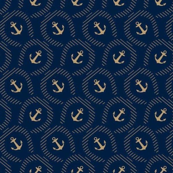 Seaside Big Anchors Navy By Paula Barnes For Marcus Fabrics 