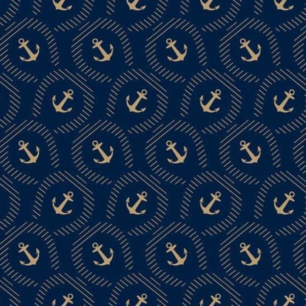 Seaside Big Anchors Navy By Paula Barnes For Marcus Fabrics 