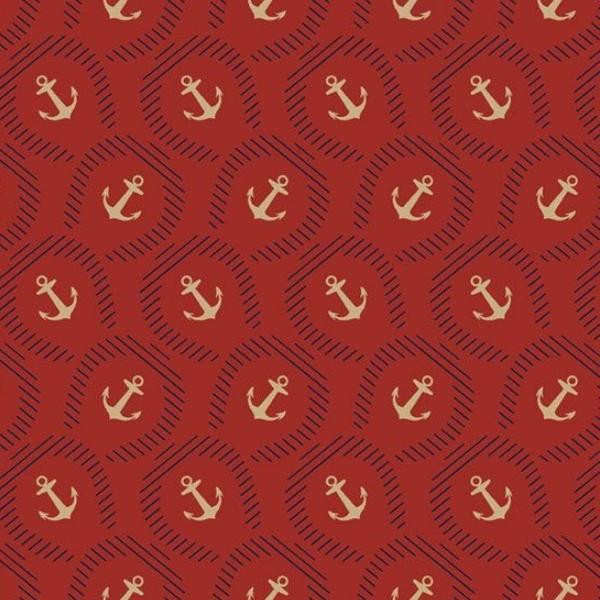Seaside Big Anchors Red By Paula Barnes For Marcus Fabrics 